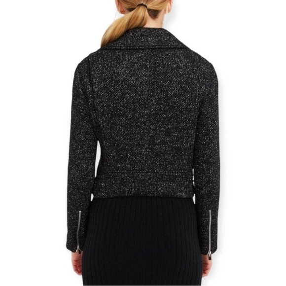 Club Monaco Zina Black Tweed  Belted Moto Jacket wool medium - Picture 2 of 10